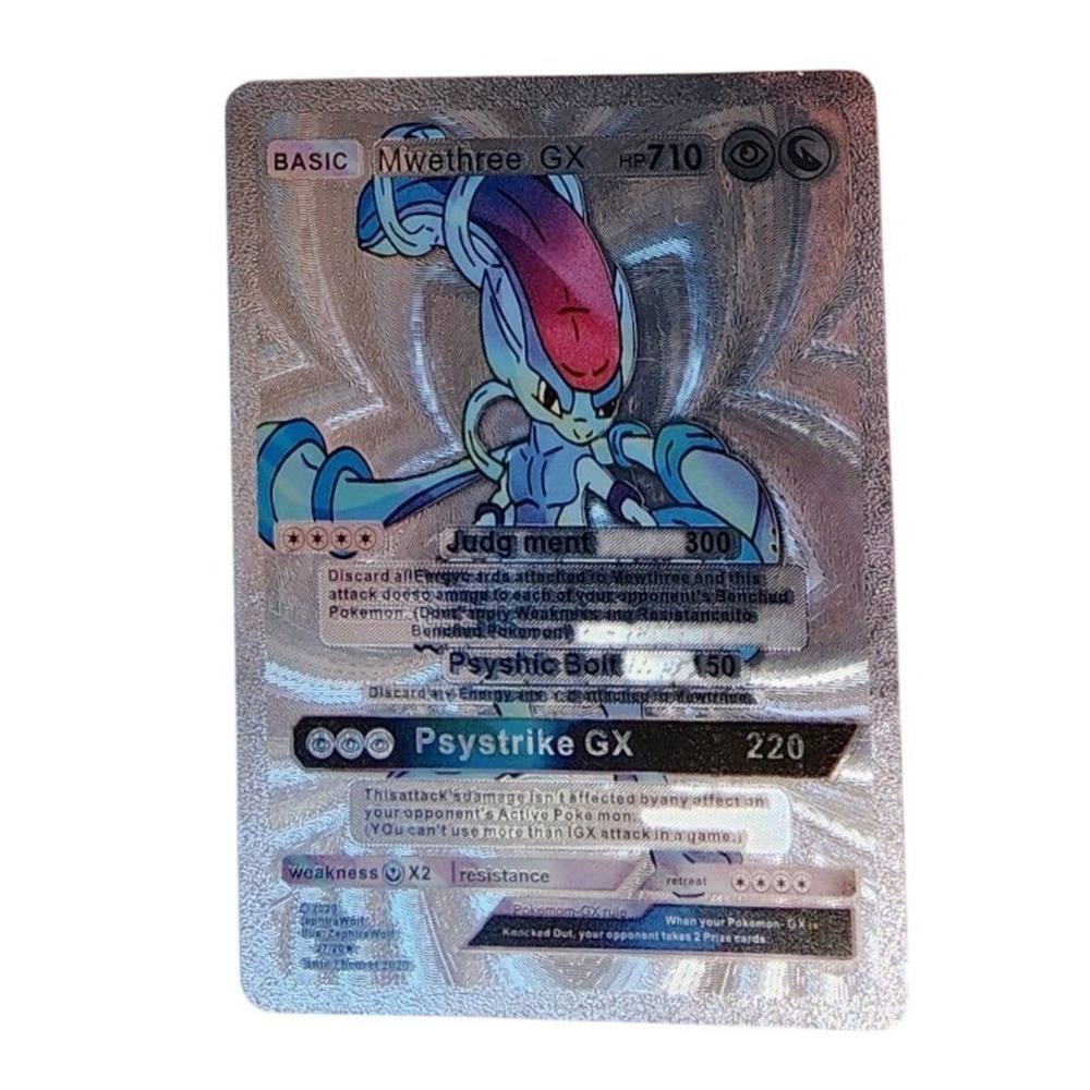 Pokemon Mwethree GX Silver Metal Custom Card Full Art Proxy Rare Fan Art 710 HP
